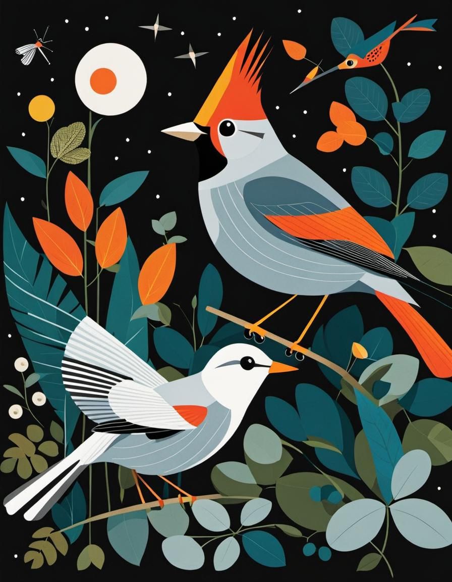 Nature Scene in Mid-Century Modern Style