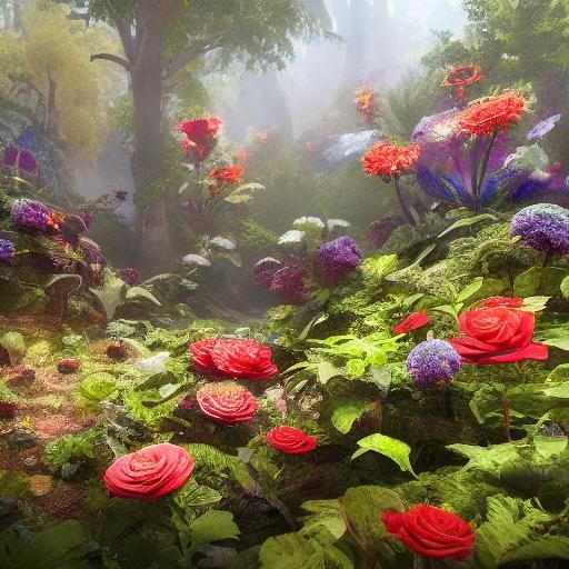 Jewel-Encrusted Glass Rose in Fantasy Oil Painting