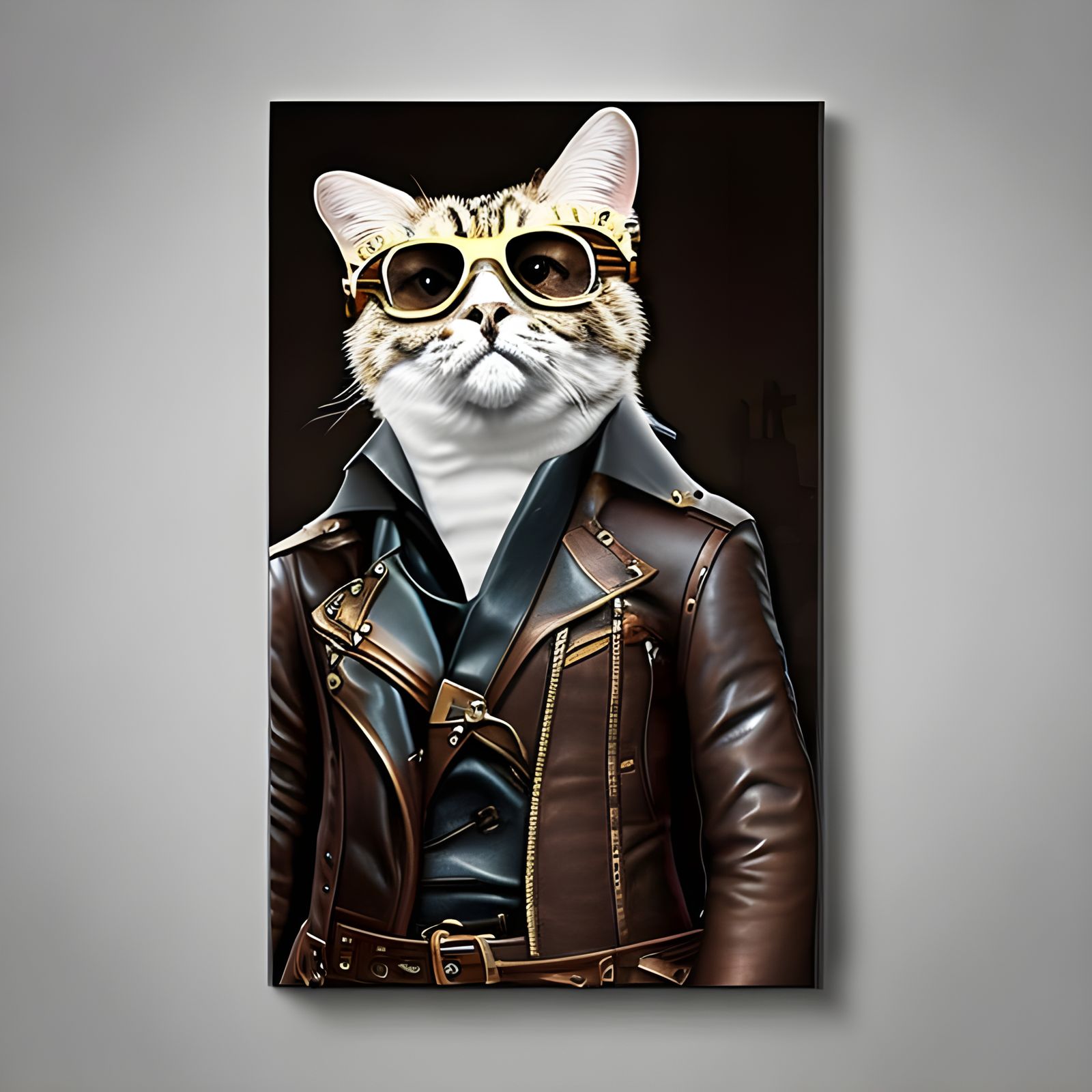 Steampunk Cool Cat in Leather Jacket and Glasses