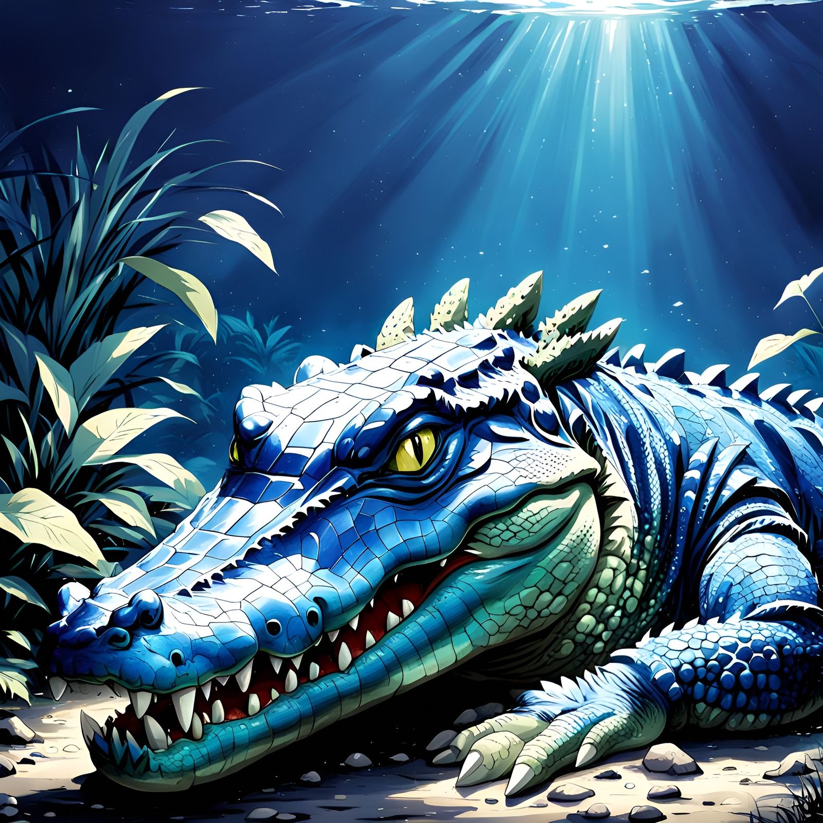 Blue Crocodile in Anime Style