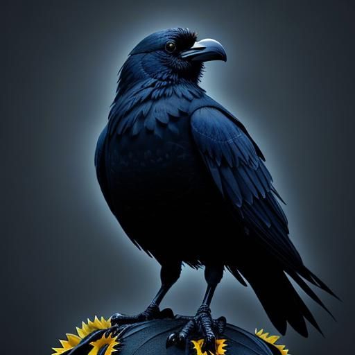 Midnight Crow on Sunflower Under Blue Moon