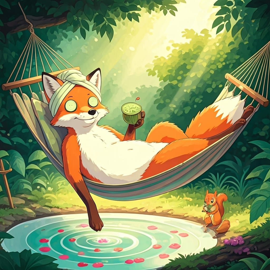 Red Fox Relaxation in Studio Ghibli Style