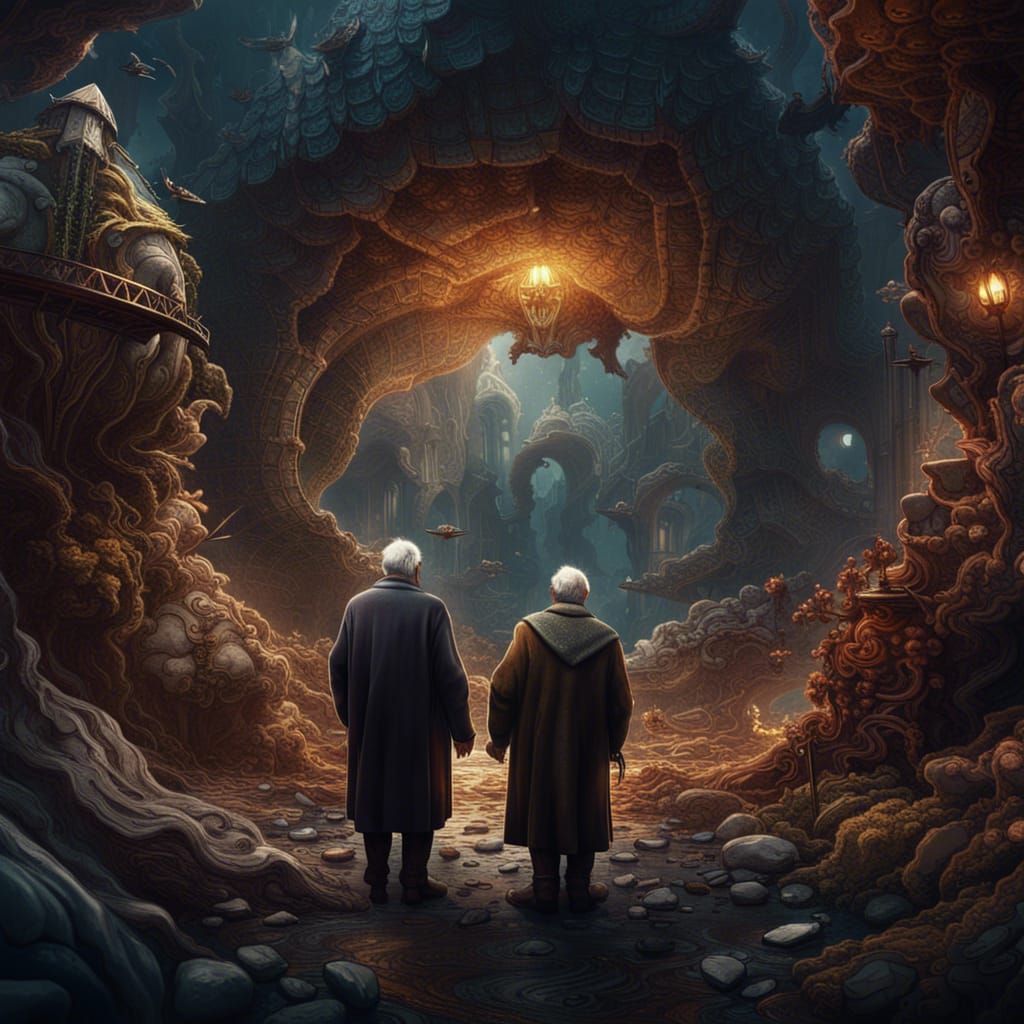 Old Men Meeting in Chaotic Earth: Fantasy Concept Art