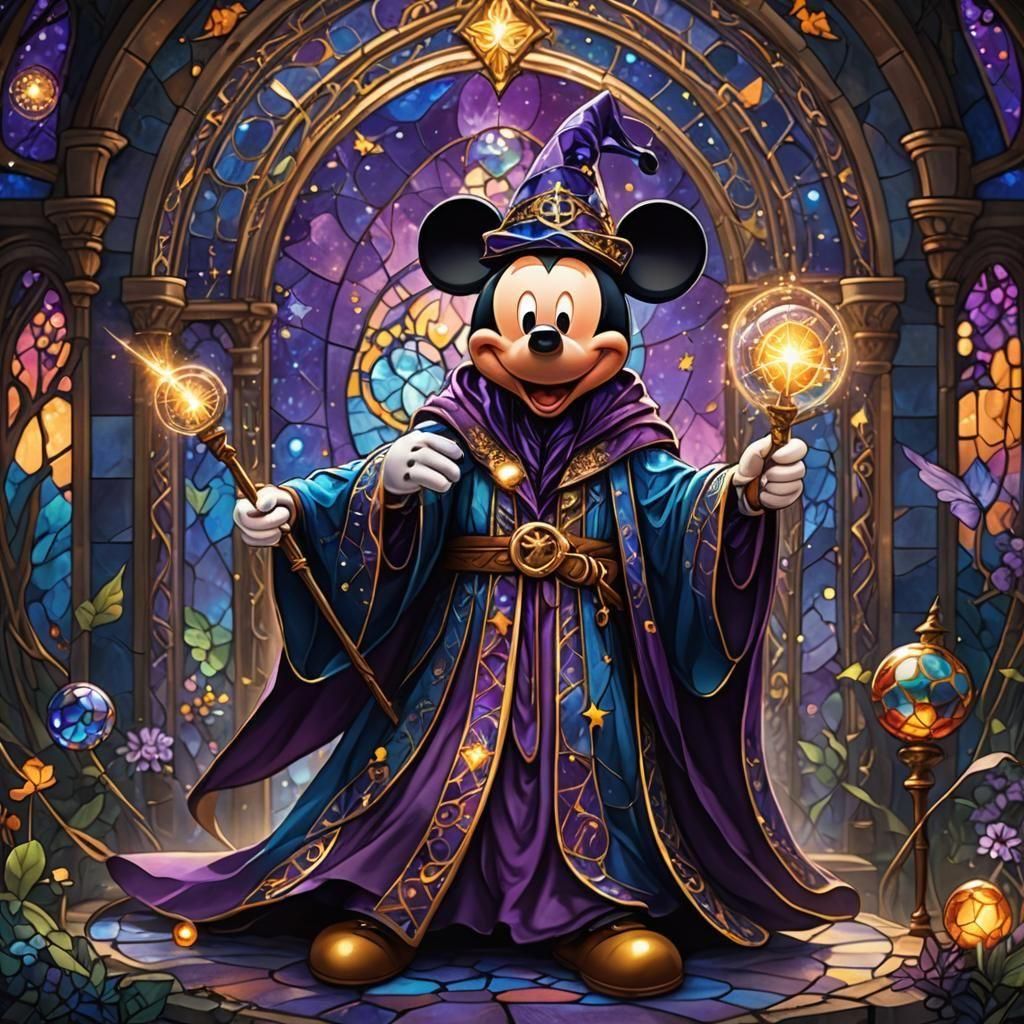 Mickey Mouse as Stained Glass Magician