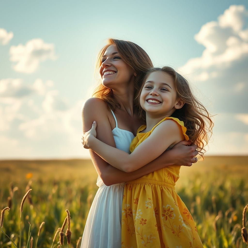 Sun-Kissed Mother and Daughter in a Serene Summer Moment