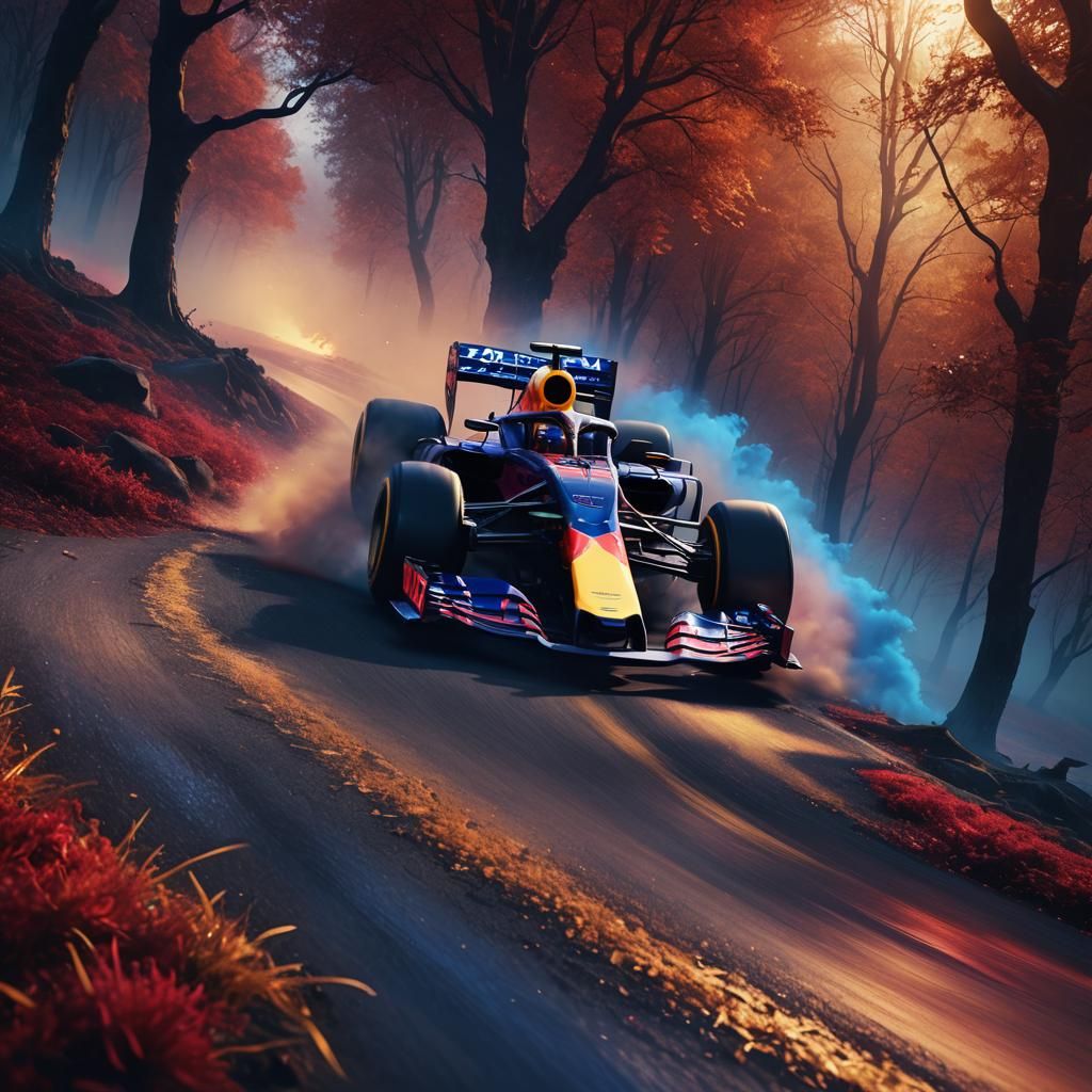 Red Bull F1 Car in Dreamlike Landscape