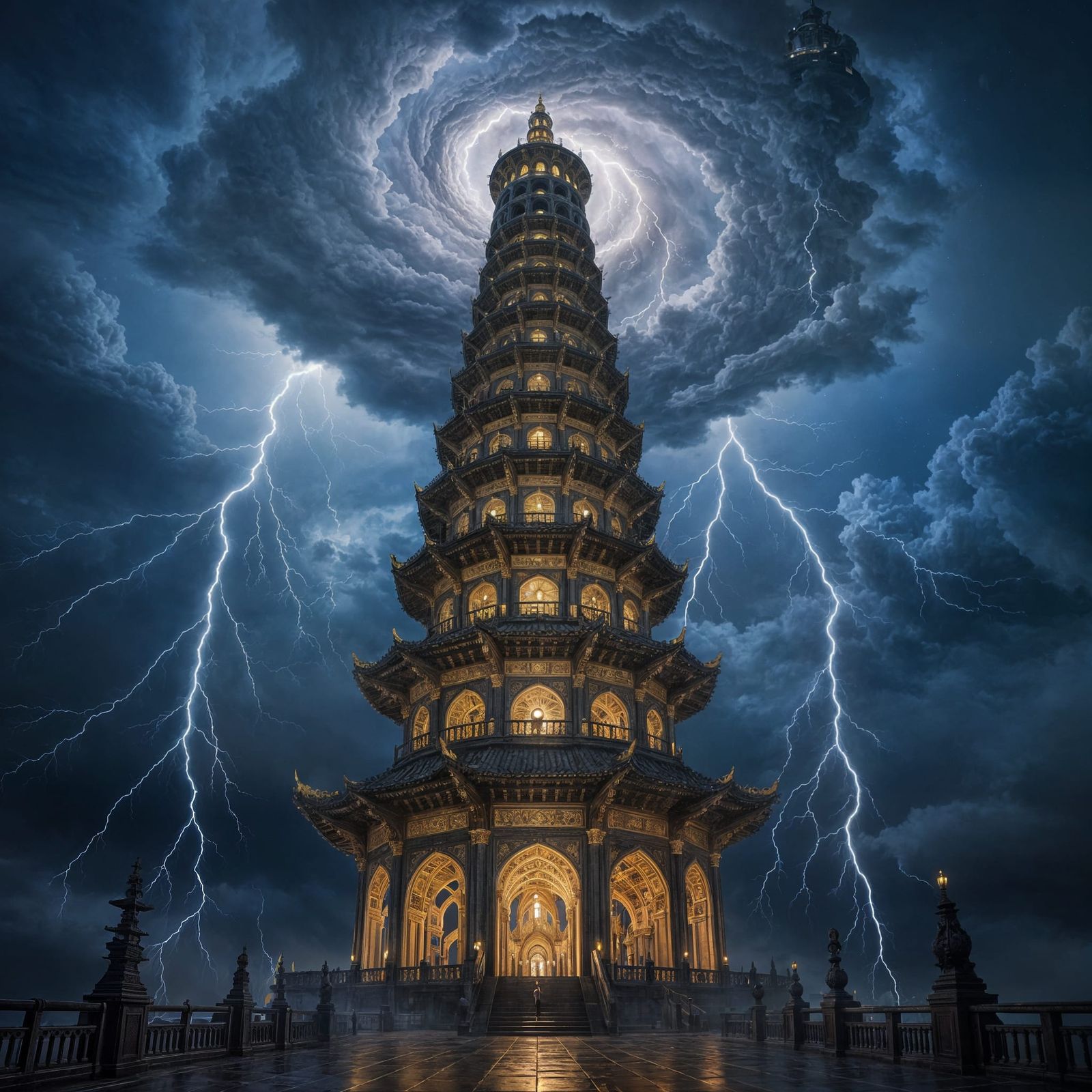 Immense Spiral Tower in Cosmic Storm: Gothic-Asian Obsidian ...