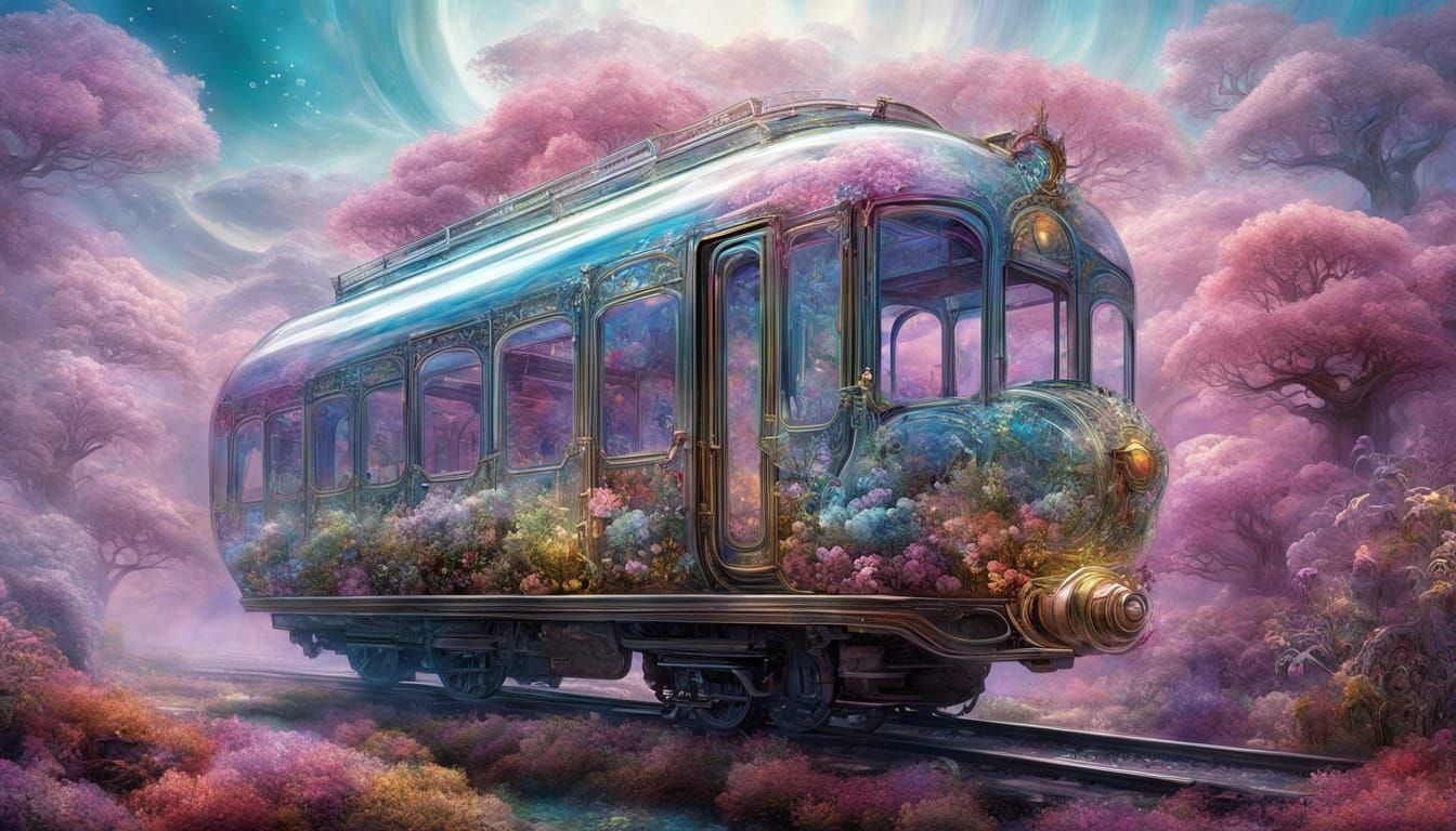 Glowing Glass Train Chugs Through an Ethereal Dreamscape
