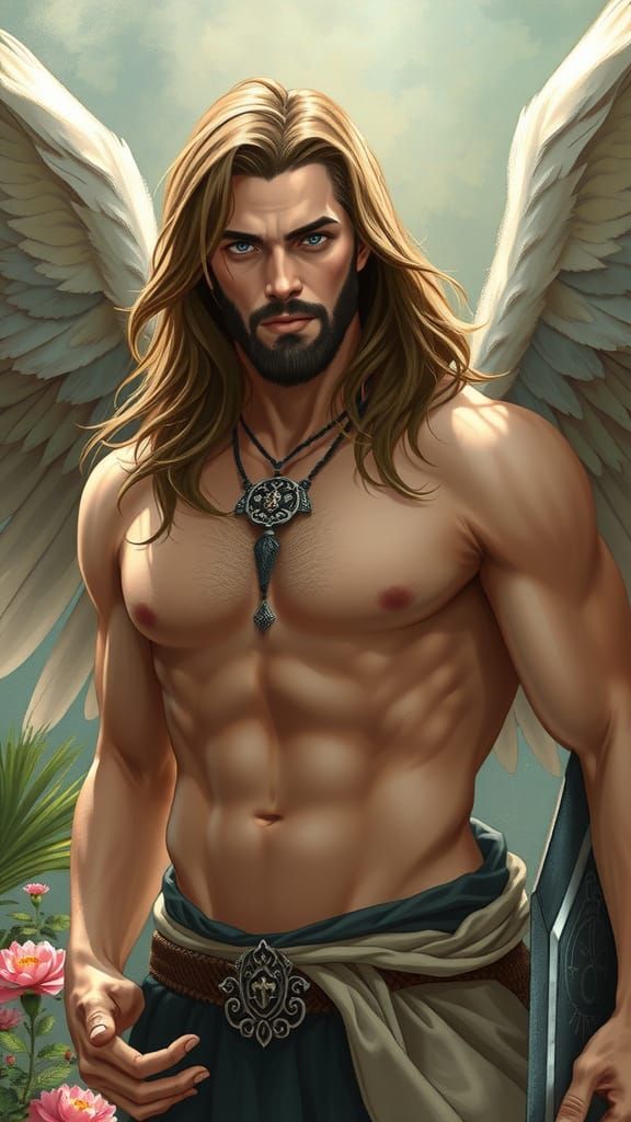 Detailed Angelic Warrior in Garden Setting