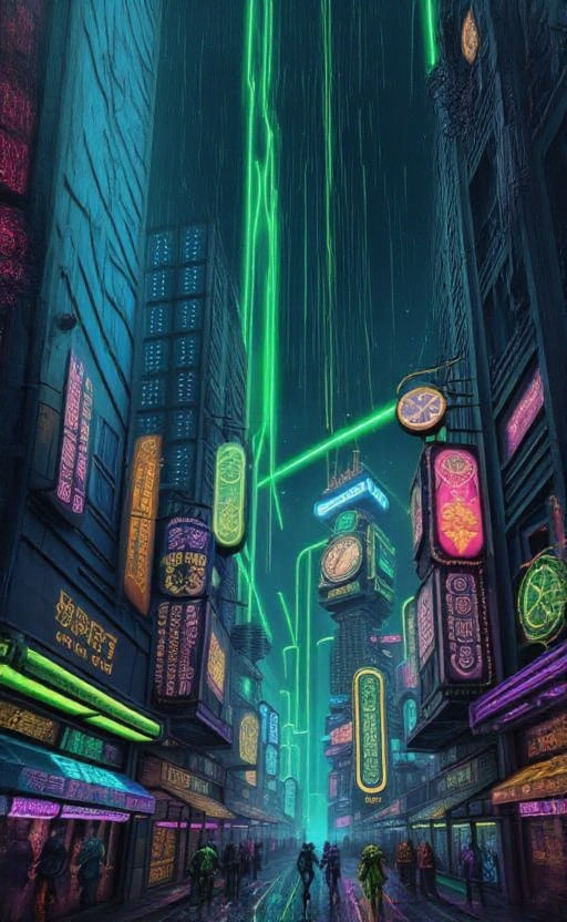 Cyberpunk Megacity with Steampunk Elements