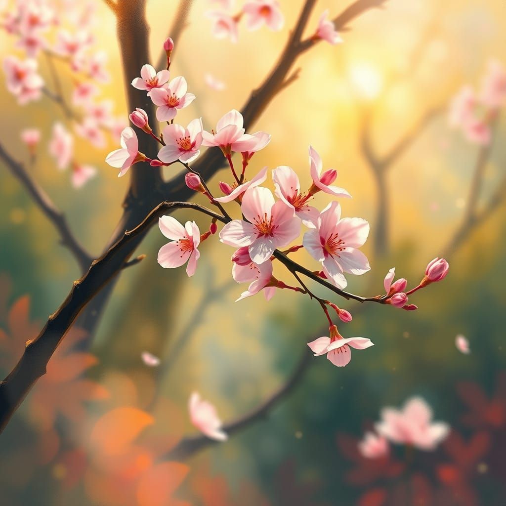 Delicate Cherry Blossom Bloom in Vibrant Forest