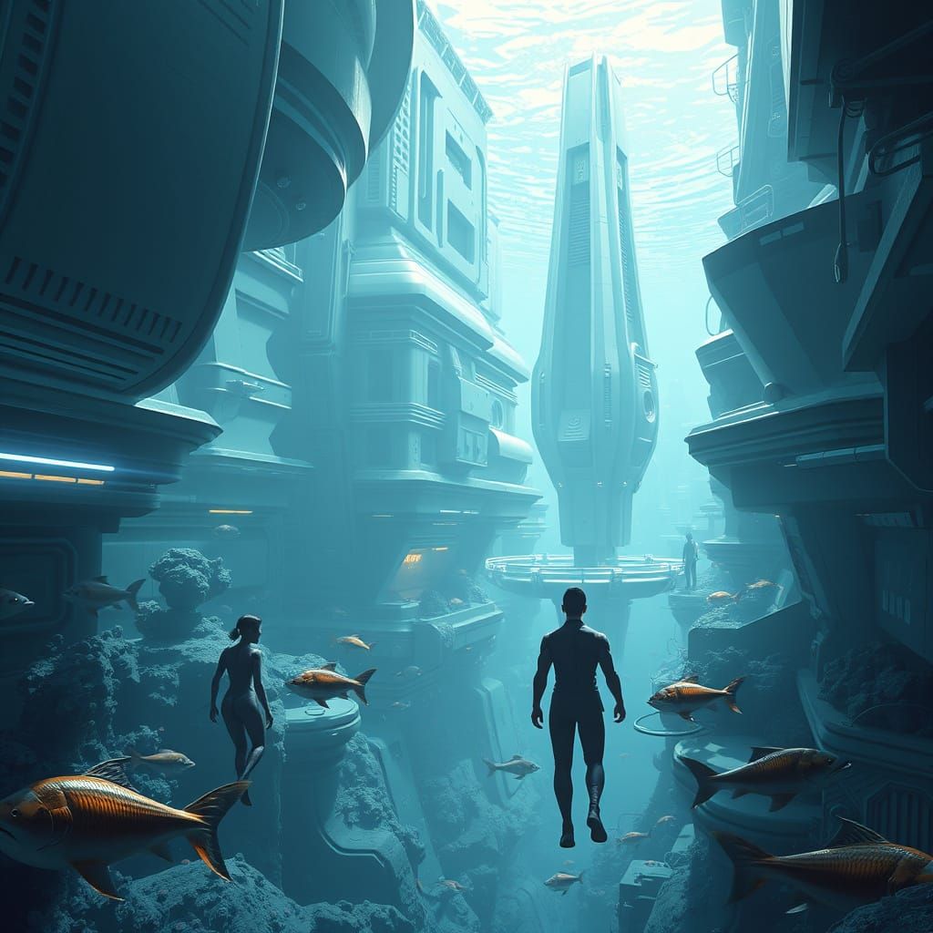 Futuristic Underwater City with Marine Life