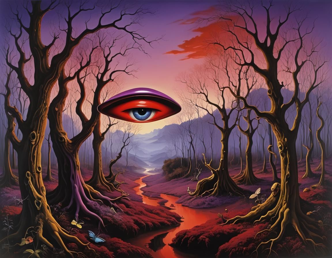 Surreal Forest Figure in Velvet Gown, Dali Style