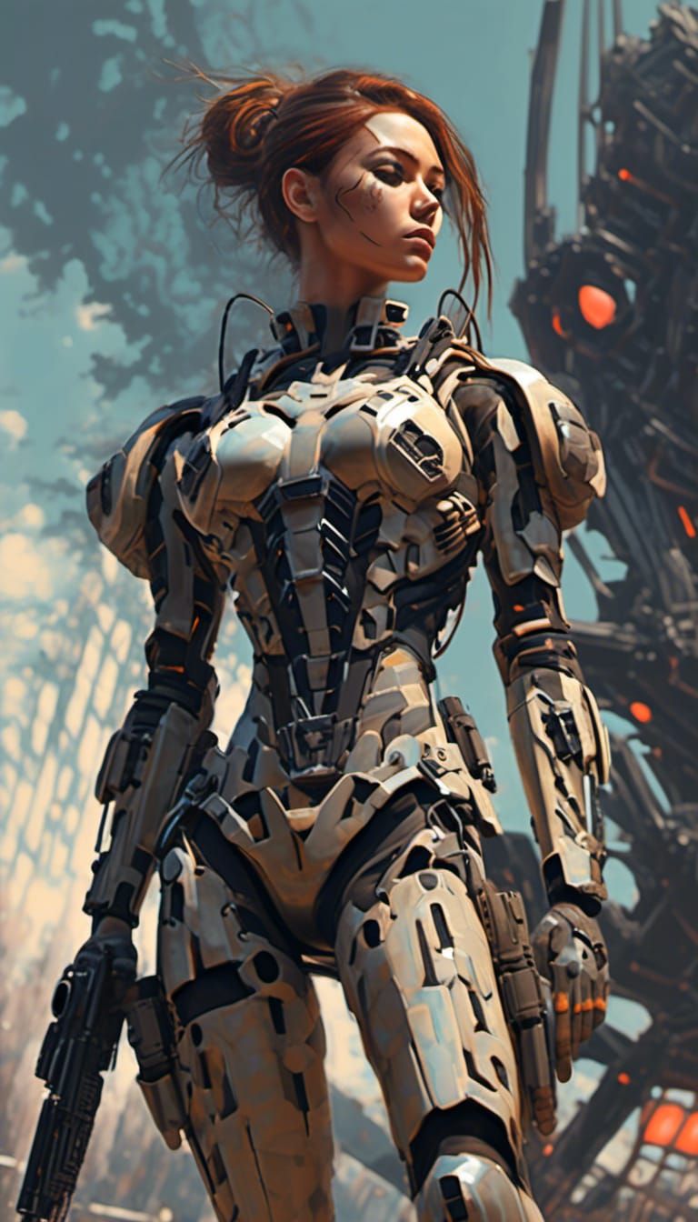 Sci-Fi Soldier in Action: Detailed Digital Matte Painting