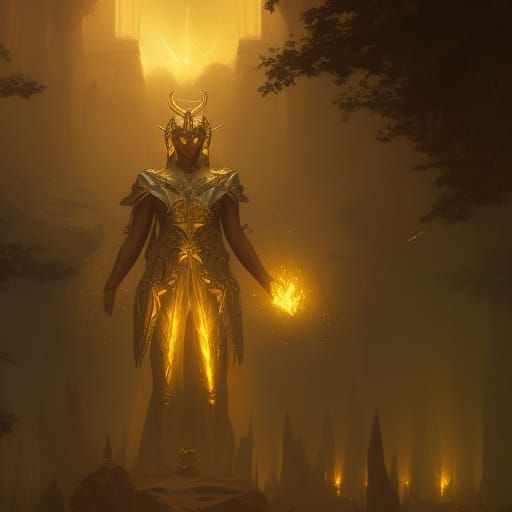 Golden Guardian: Dark Fantasy Concept Art