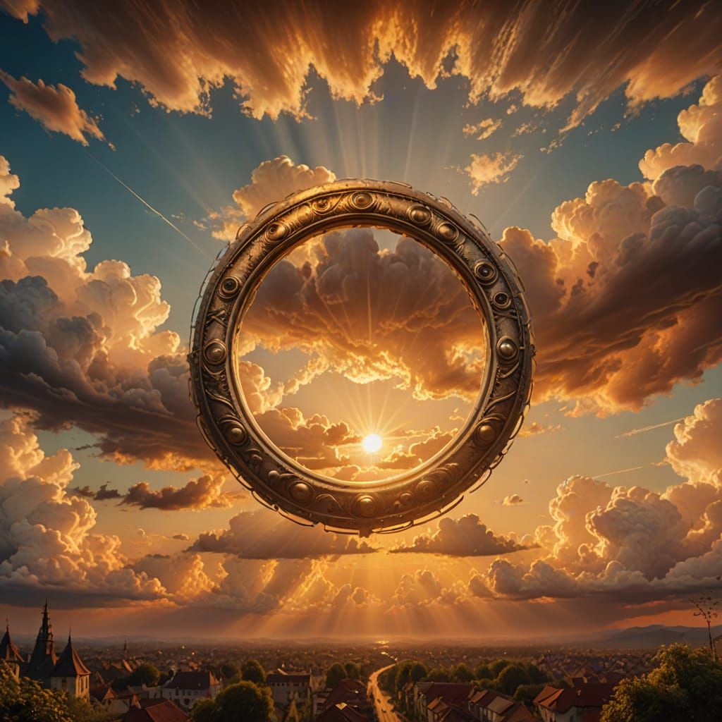 Golden Ring Soars Through a Vibrant Sunset Sky