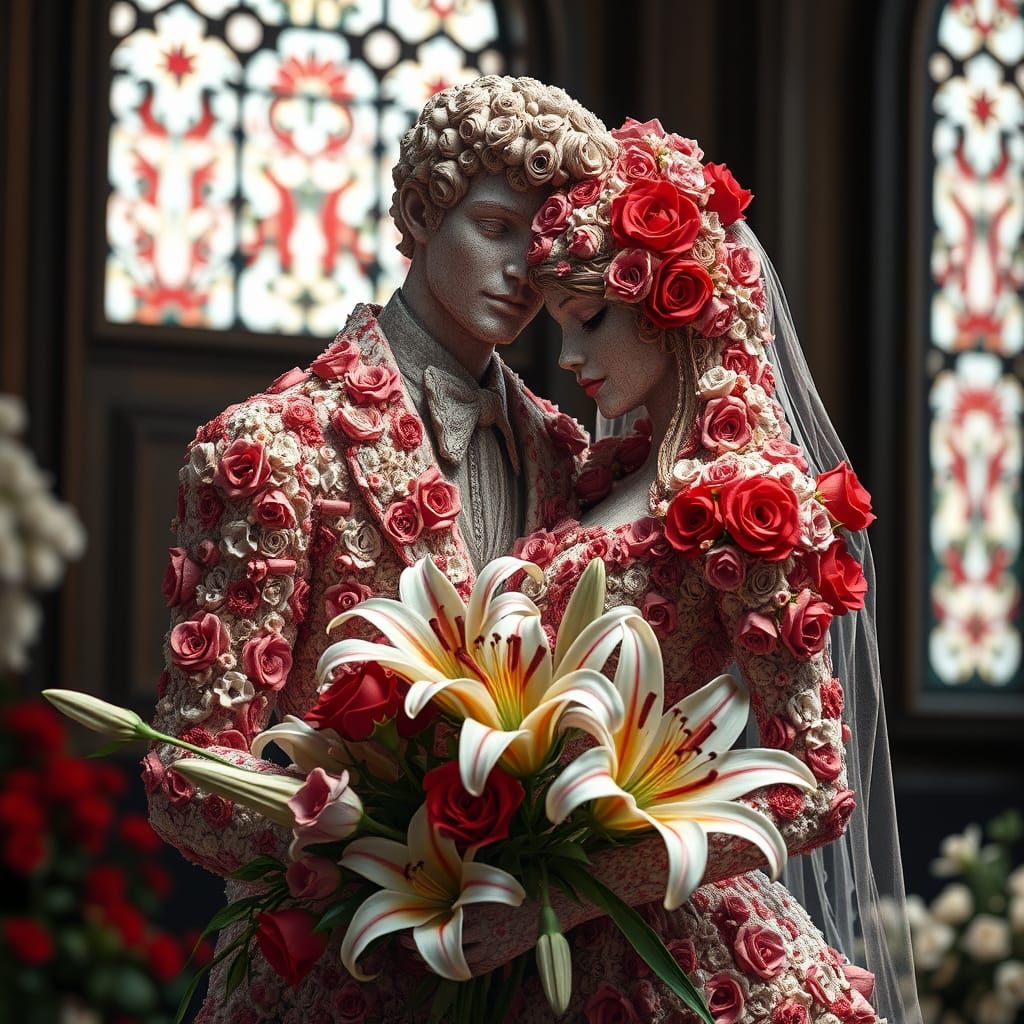 Romantic Floral Sculpture in Hyperrealistic Style