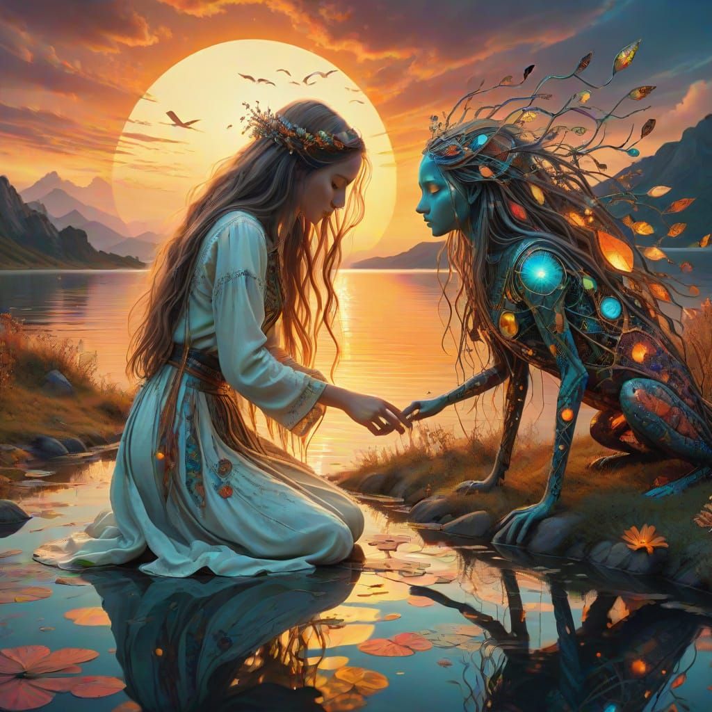 Dreamlike Bio Art Scene with Whimsical Creatures and Vibrant...
