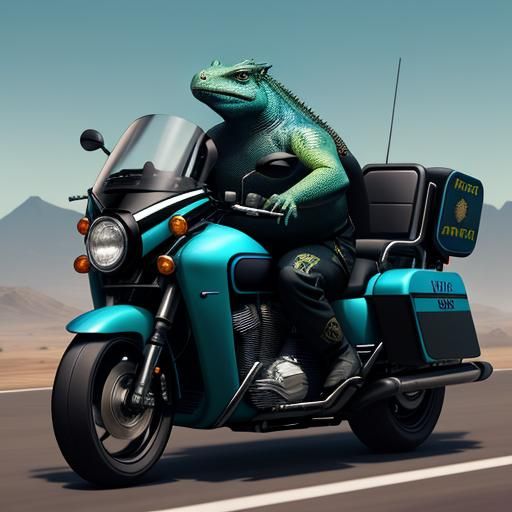 Lizard Police Officer on Motorcycle, Digital Art