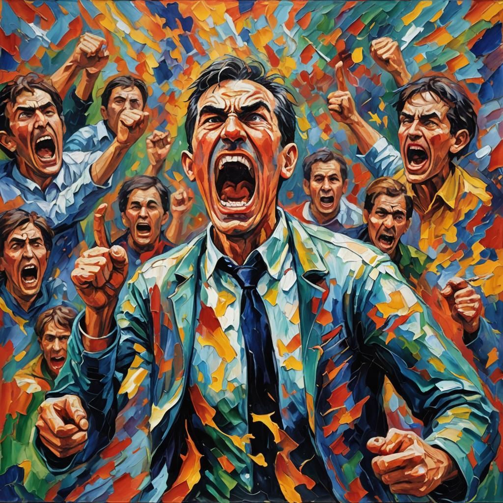 Angry Shouting as Medical Treatment: Expressionist Oil Paint...