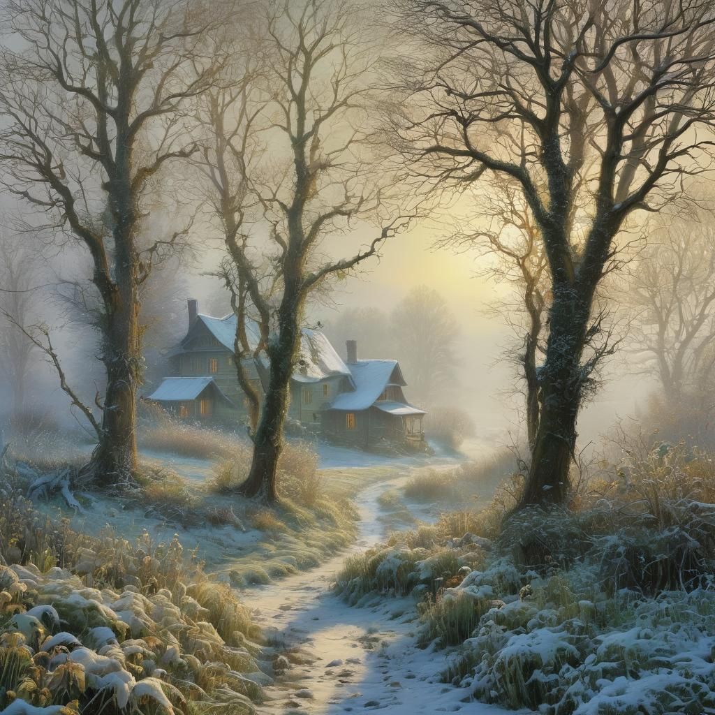Foggy Winter Landscape in Intricate Detail