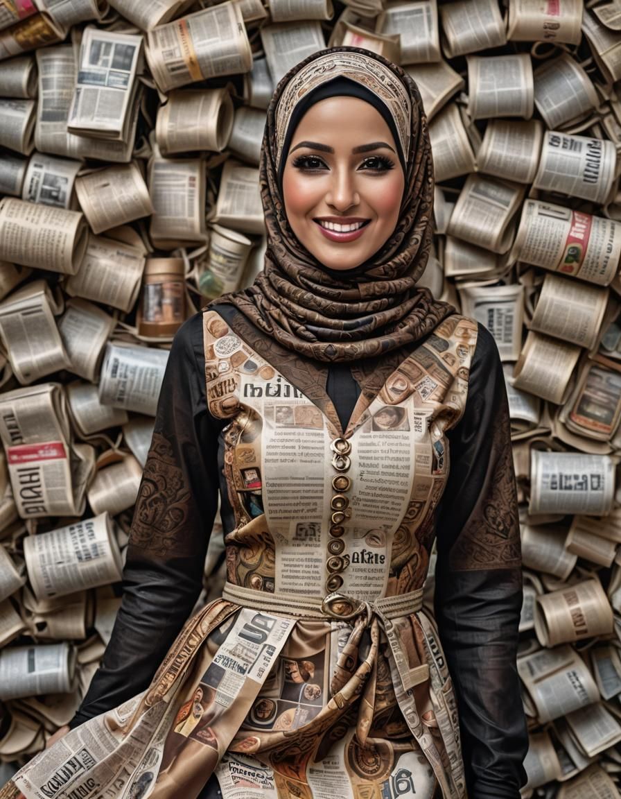 Psychedelic Portrait of Middle Eastern Woman in Newspaper Dr...