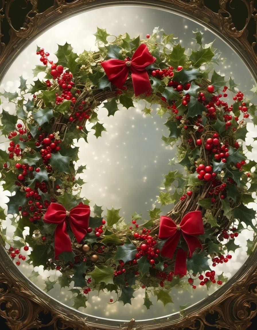 Holly, Ivy, and Mistletoe Christmas Wreath in 3D