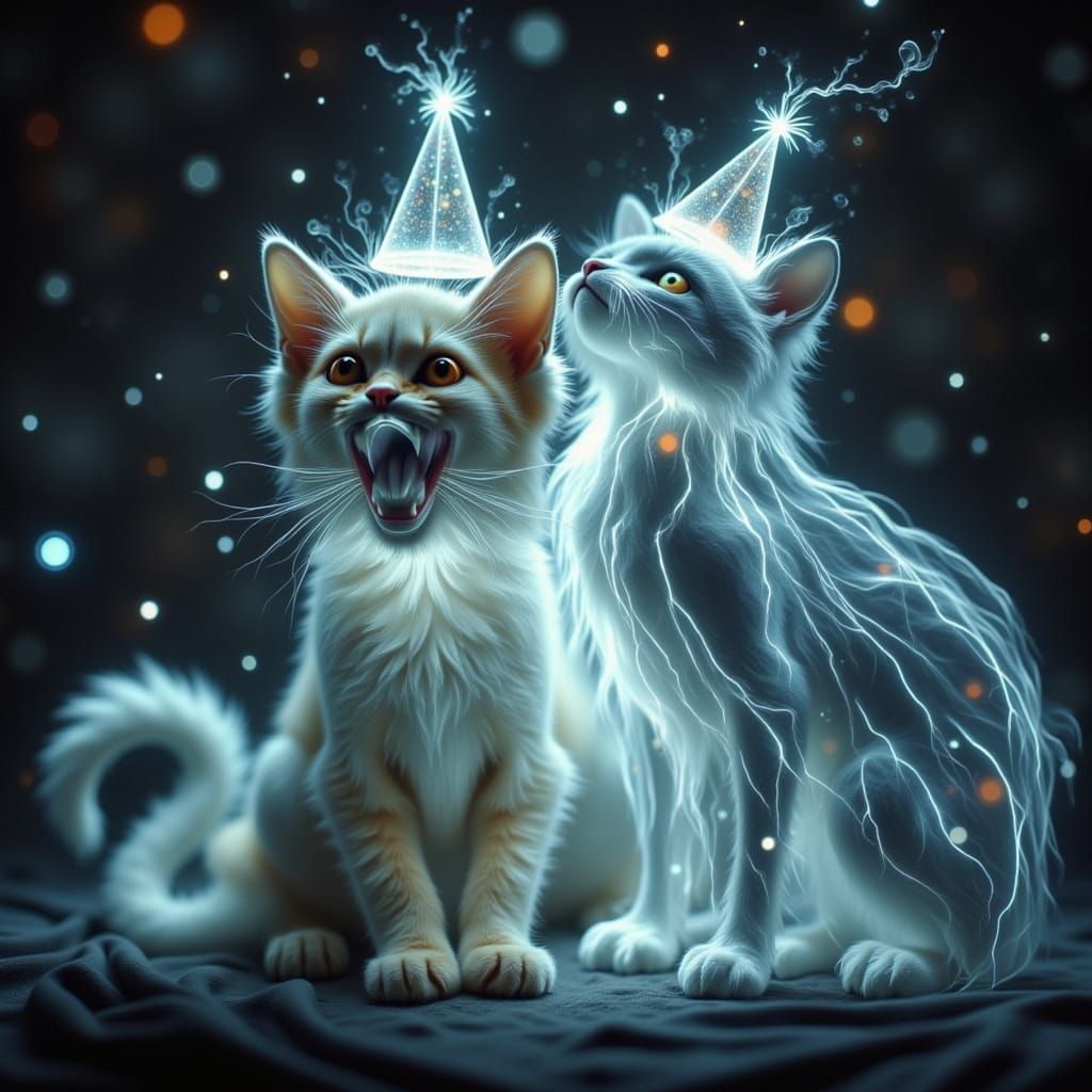 Ghostly Cats Celebrate New Year with Confetti