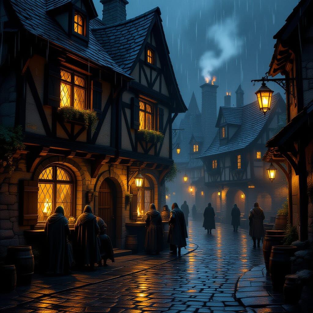 Medieval Tavern at Night: Cinematic Fantasy Scene