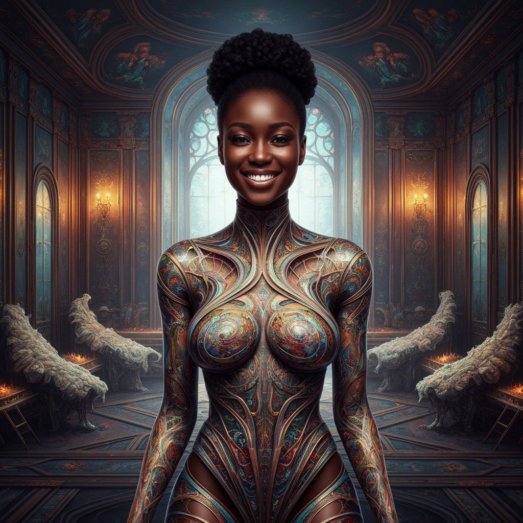 Beautiful Woman in Abstract Clothing, Detailed Matte Paintin...