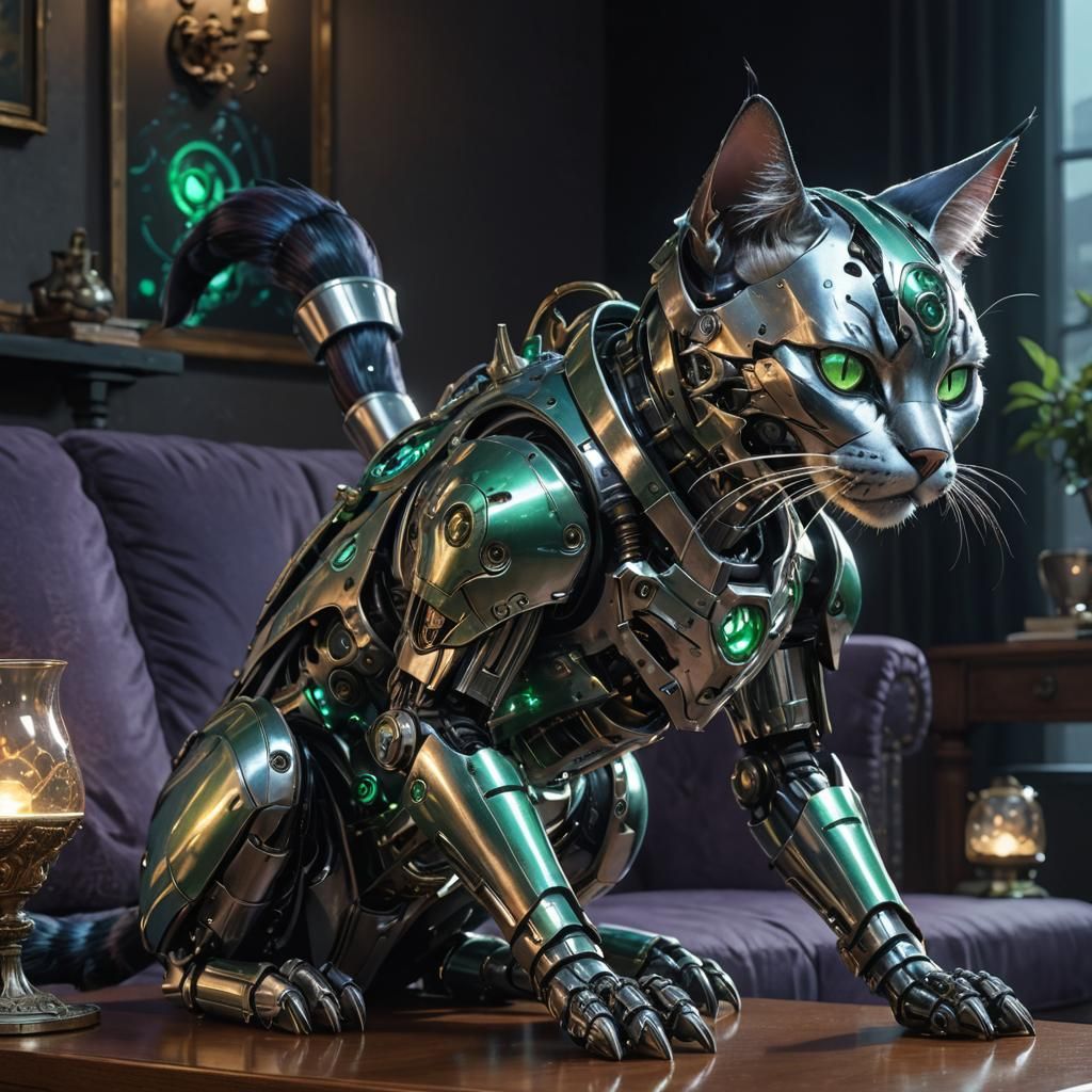 Cybernetic Robotic Cat Portrait in Anime Style