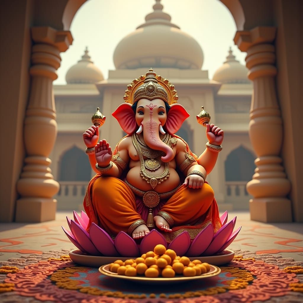Lord Ganesh Digital Painting with South Indian Elements