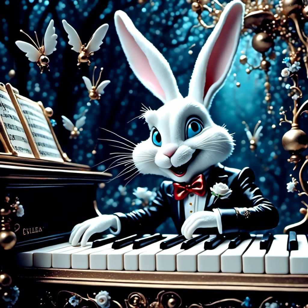 Bugs Bunny and White Rabbit in Cyberpunk Style