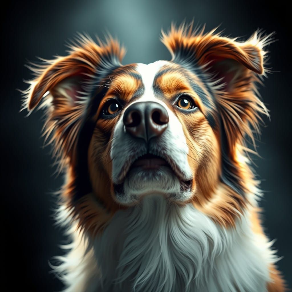 Hyperrealistic Australian Shepherd Portrait in Dramatic Ligh...