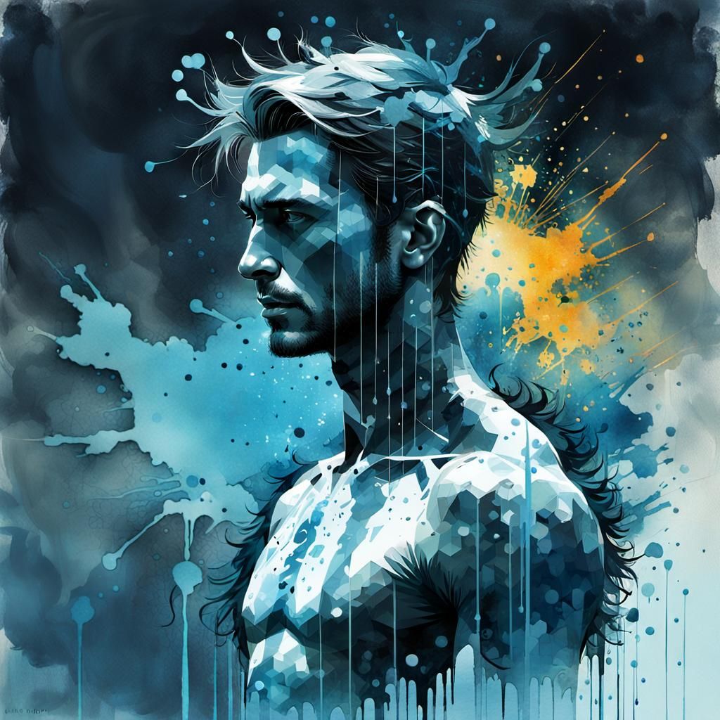 Blue Matrix Silhouette in Watercolor Style