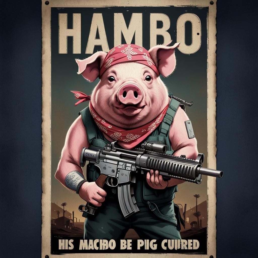 Hambo Movie Poster: Anthropomorphic Pig with Machine Gun