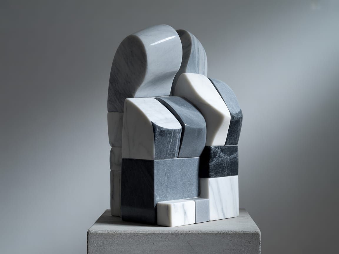 Monochrome Marble Sculpture of Abstract Human Form