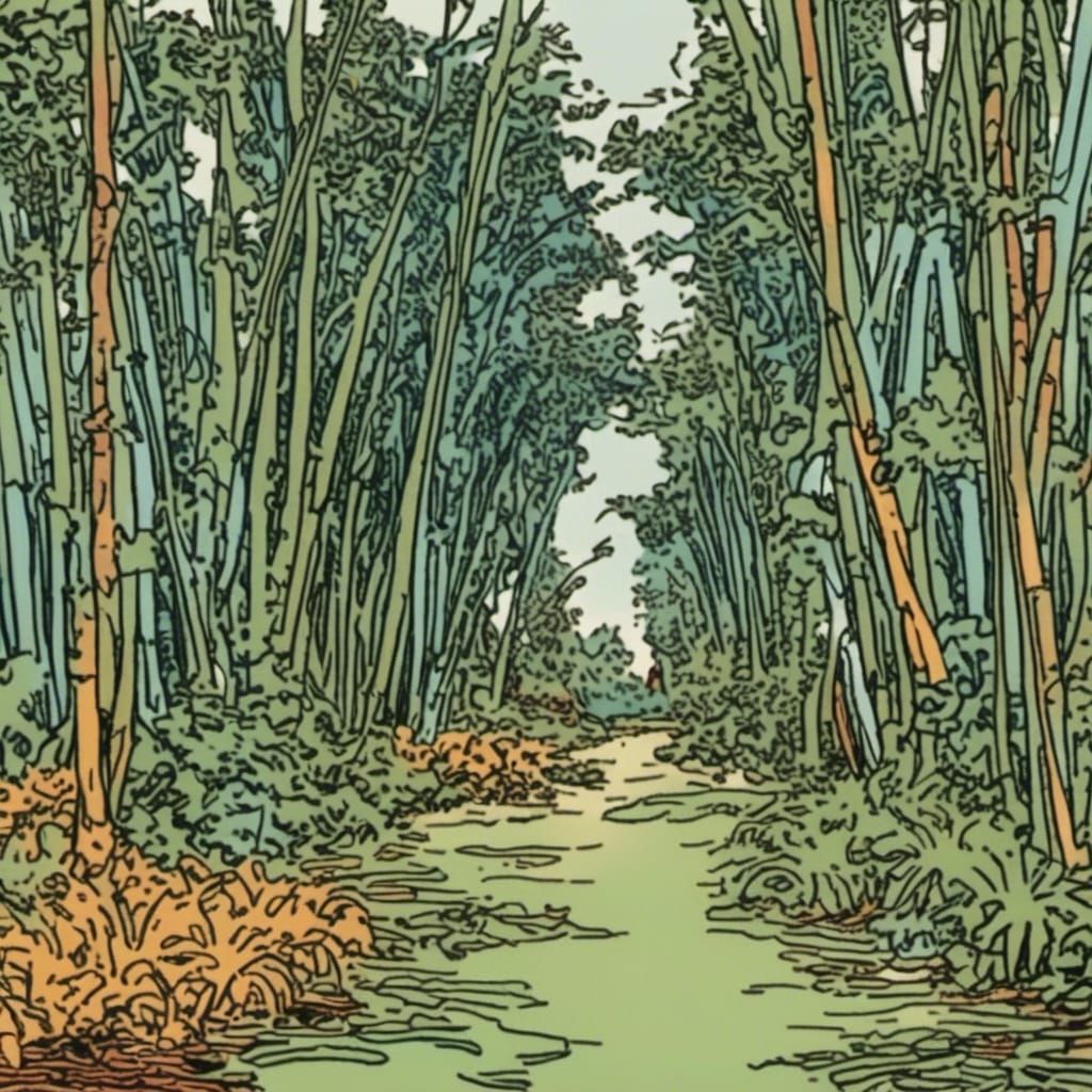 Riverside Bamboo Structure in Art Nouveau Style