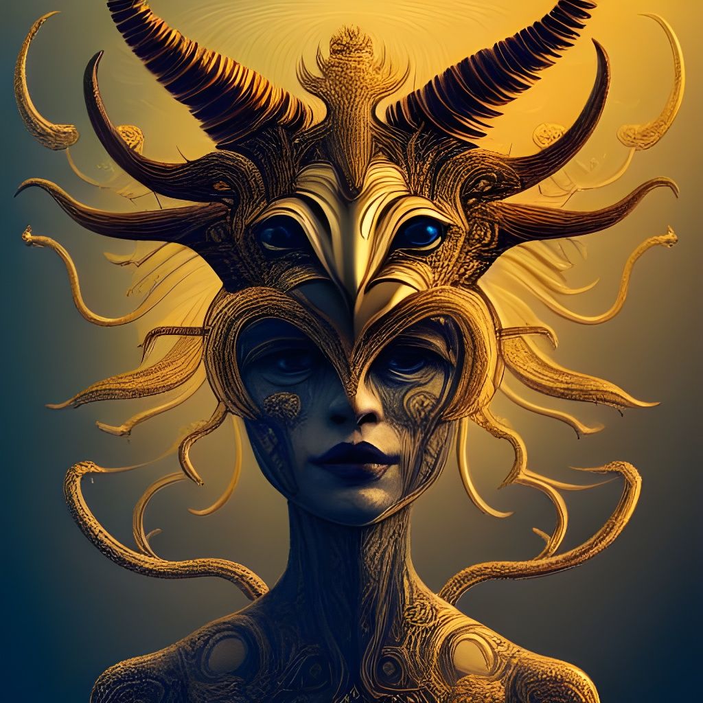Golden Horned DMT Deities in Digital Illustration