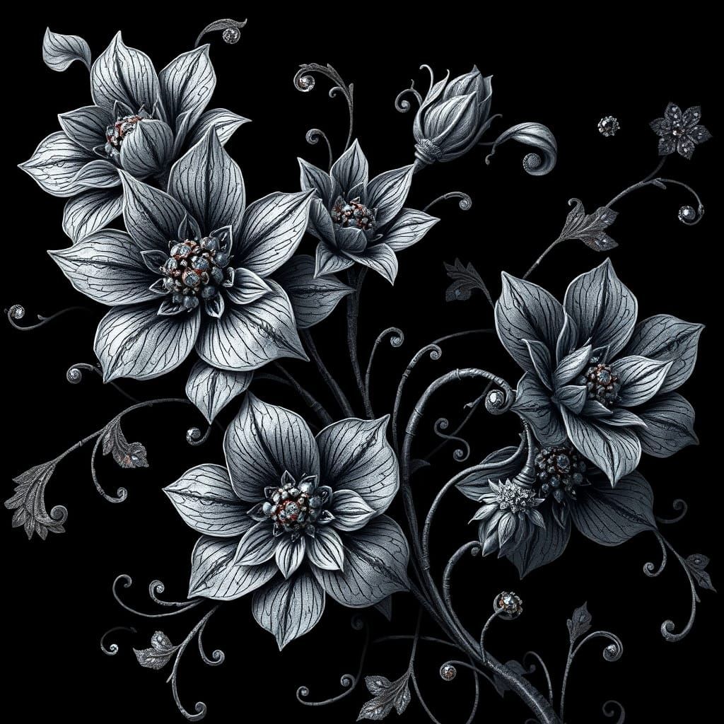 Ethereal, Jewel-Toned Fantasy Flowers in Black