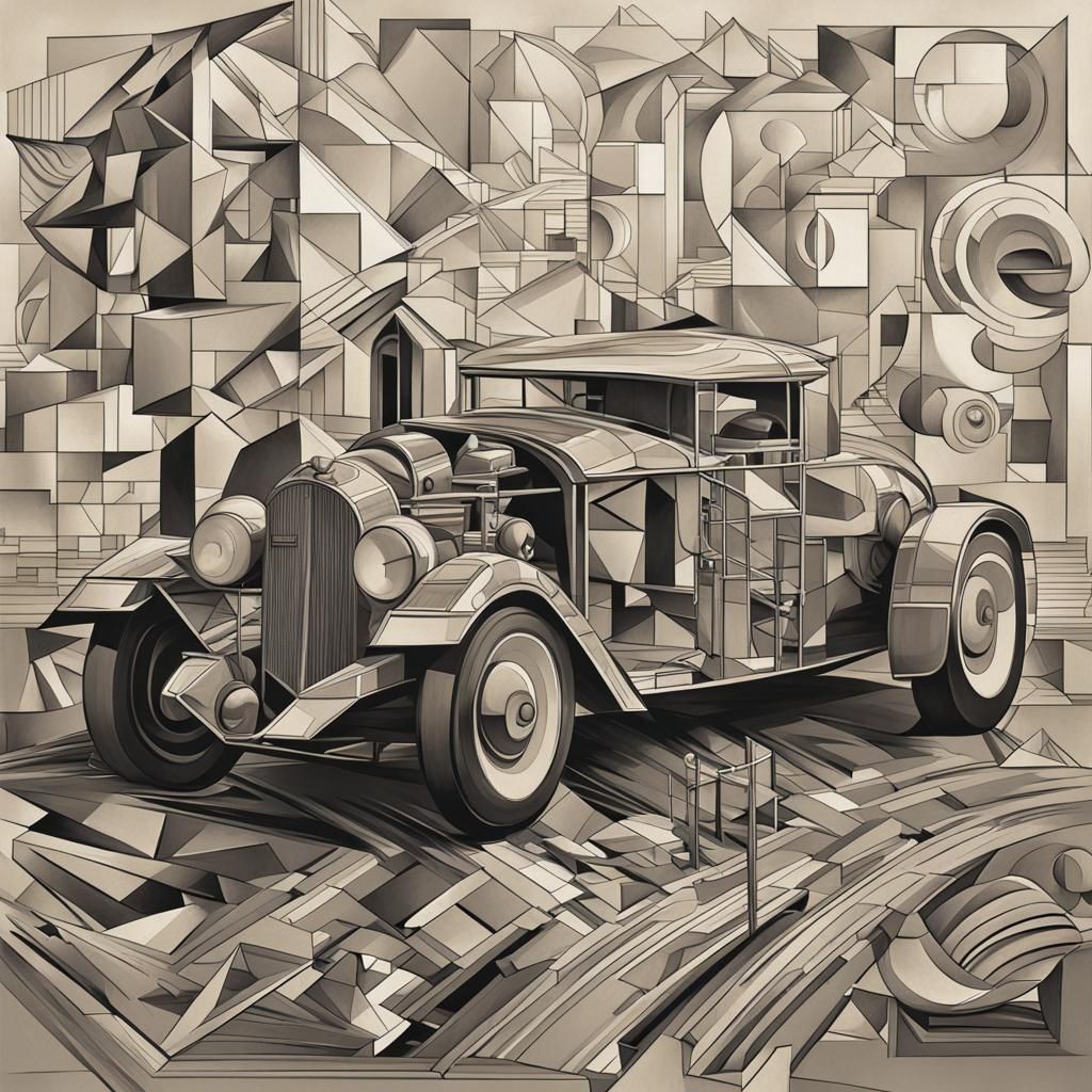 Geometric Fauvism Cubist Painting in Art Deco Style