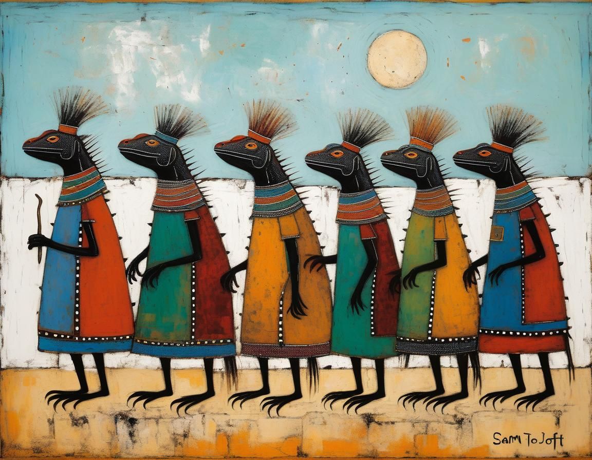 Wandering Lizards in Ndebele Style