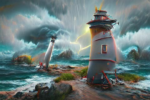 Lighthouses Conquering Storms: A Digital Seascape