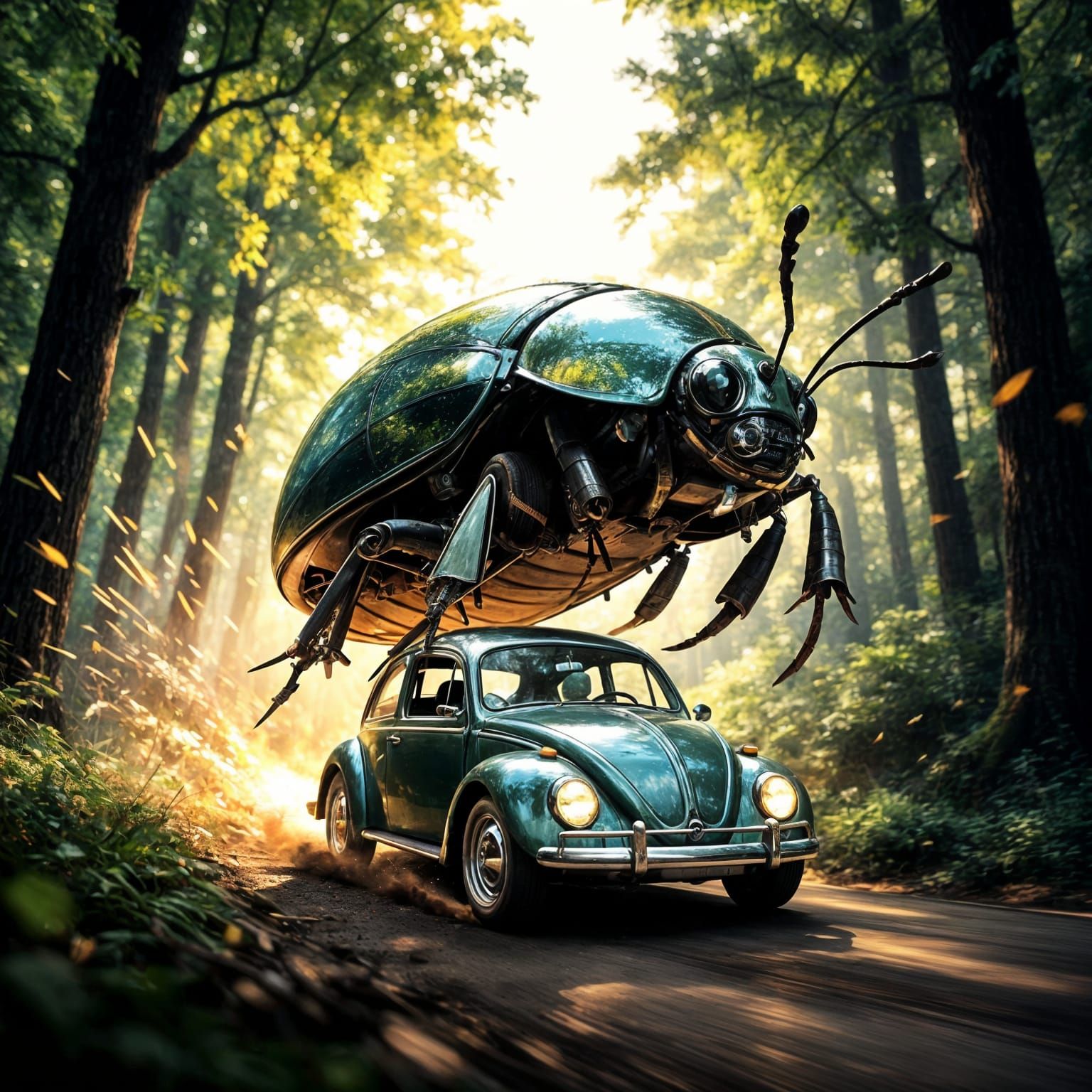 VW Beetle Transforms into Giant Metal Insect