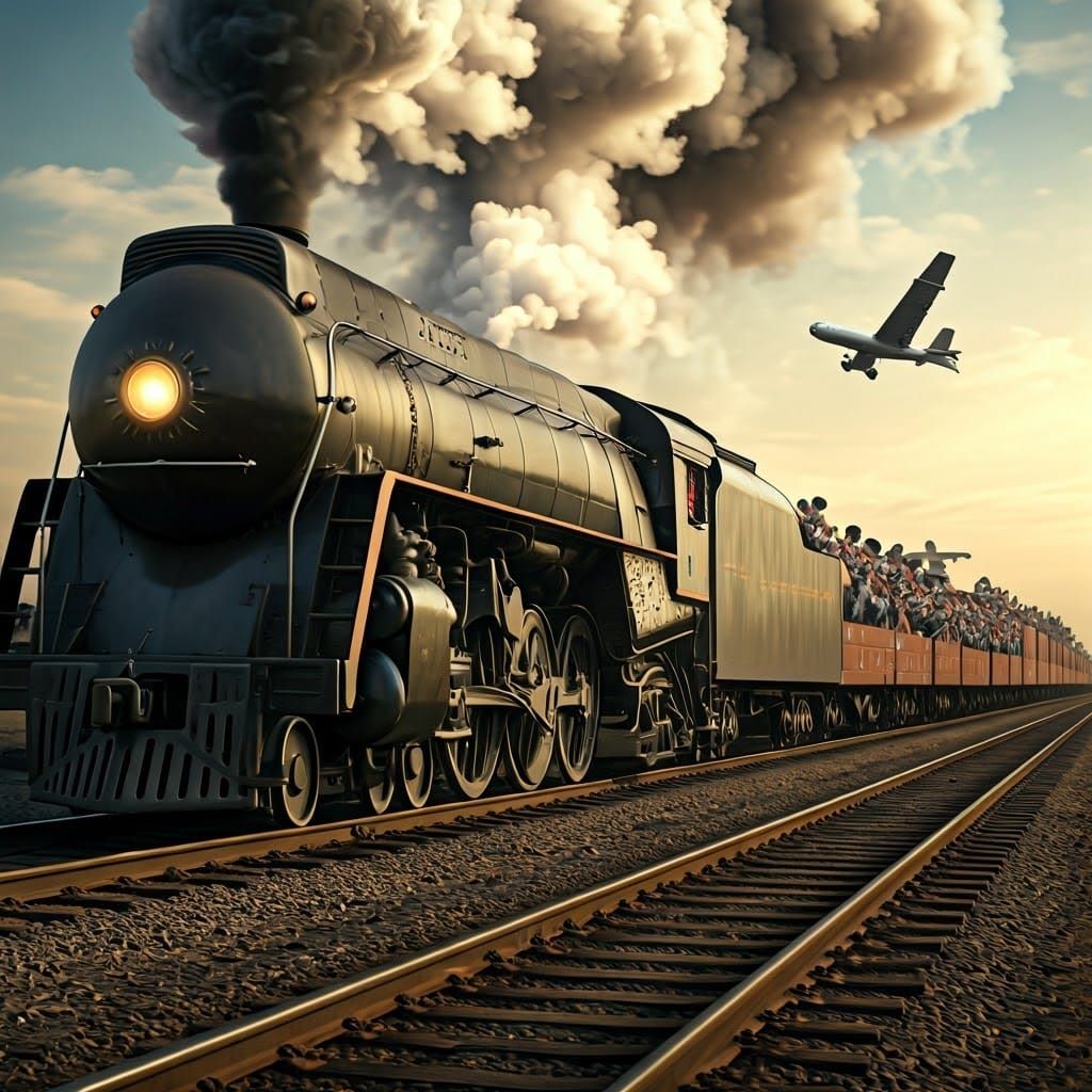 Fantastical Steam Train with Hasidic Passengers