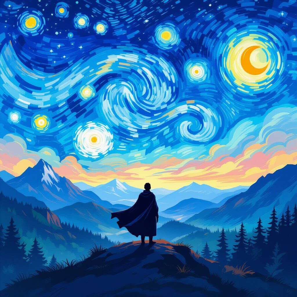Lone Figure Gazing at Starry Skies