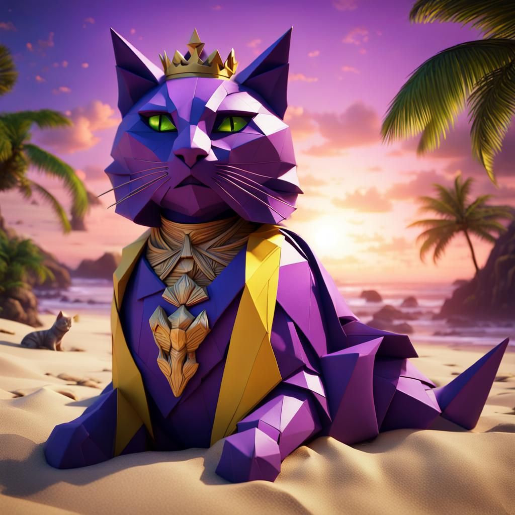 Tropical Beach Cat King Origami Masterpiece