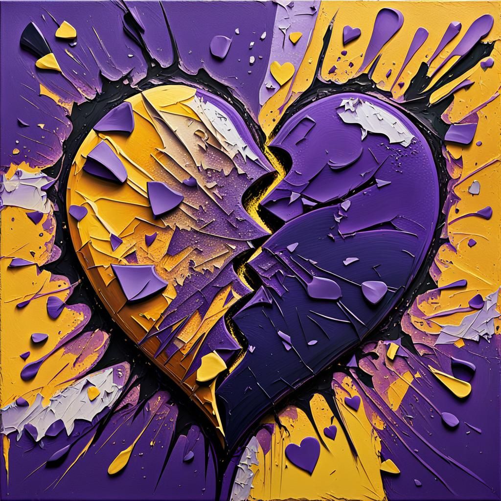 Abstract Expressionism: Shattered Heart in Purple and Yellow