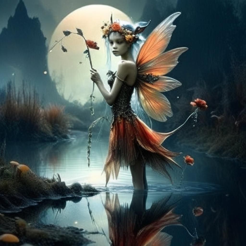 Bioluminescent Autumn Fairy Dances in Moonlight