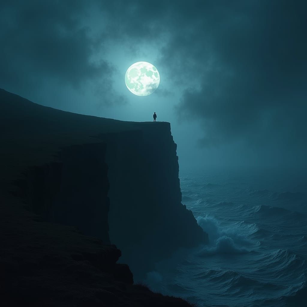 Ominous Figure Under Indigo Sun, Dark Surrealism